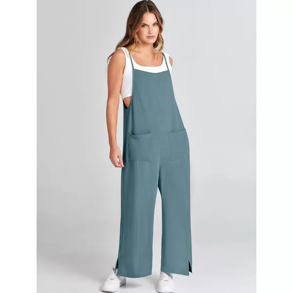 imageANRABESS Women Casual Loose Long Bib Pants Wide Leg Jumpsuits Baggy Linen Rompers Overalls with PocketsGrey Blue