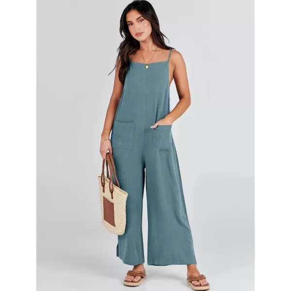 imageANRABESS Women Casual Loose Long Bib Pants Wide Leg Jumpsuits Baggy Linen Rompers Overalls with PocketsGrey Blue