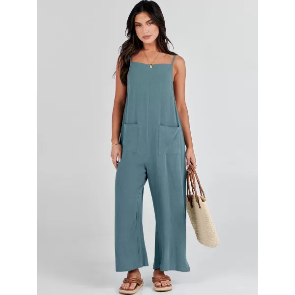 imageANRABESS Women Casual Loose Long Bib Pants Wide Leg Jumpsuits Baggy Linen Rompers Overalls with PocketsGrey Blue