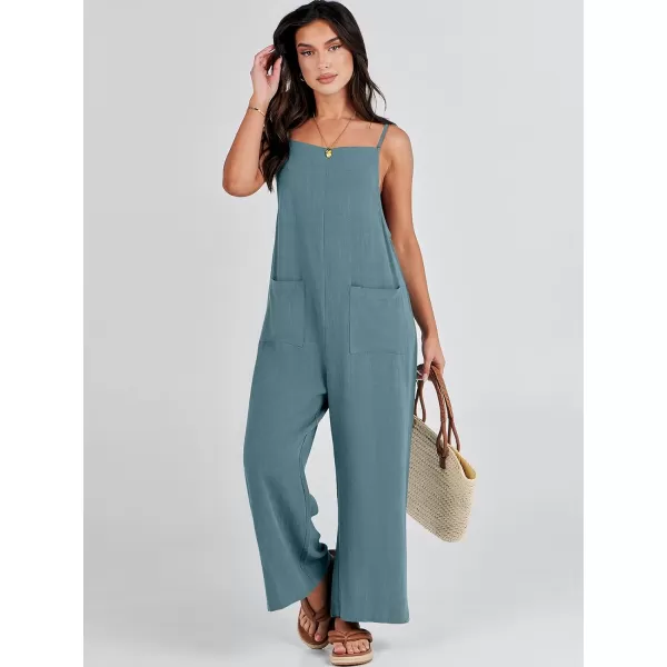 imageANRABESS Women Casual Loose Long Bib Pants Wide Leg Jumpsuits Baggy Linen Rompers Overalls with PocketsGrey Blue