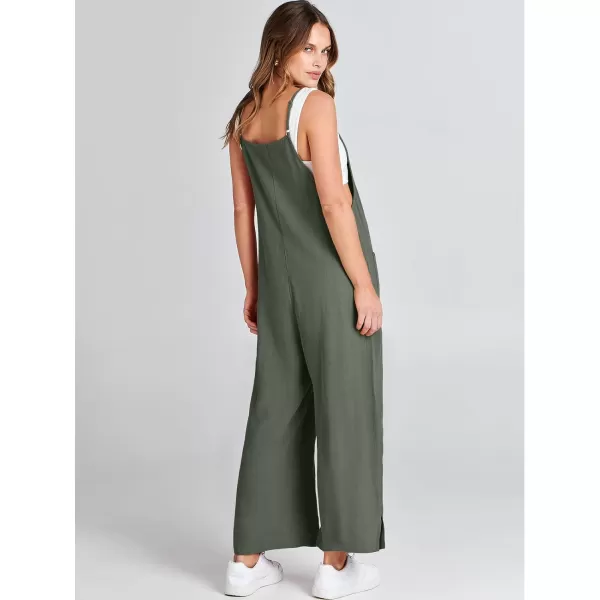 imageANRABESS Women Casual Loose Long Bib Pants Wide Leg Jumpsuits Baggy Linen Rompers Overalls with PocketsGrey Green