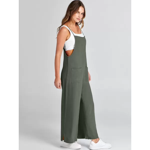 imageANRABESS Women Casual Loose Long Bib Pants Wide Leg Jumpsuits Baggy Linen Rompers Overalls with PocketsGrey Green