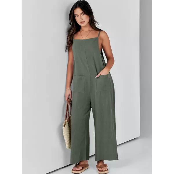 imageANRABESS Women Casual Loose Long Bib Pants Wide Leg Jumpsuits Baggy Linen Rompers Overalls with PocketsGrey Green