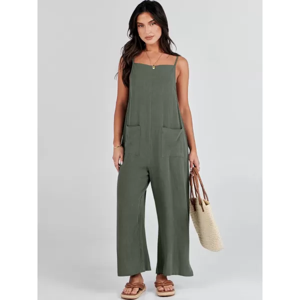 imageANRABESS Women Casual Loose Long Bib Pants Wide Leg Jumpsuits Baggy Linen Rompers Overalls with PocketsGrey Green