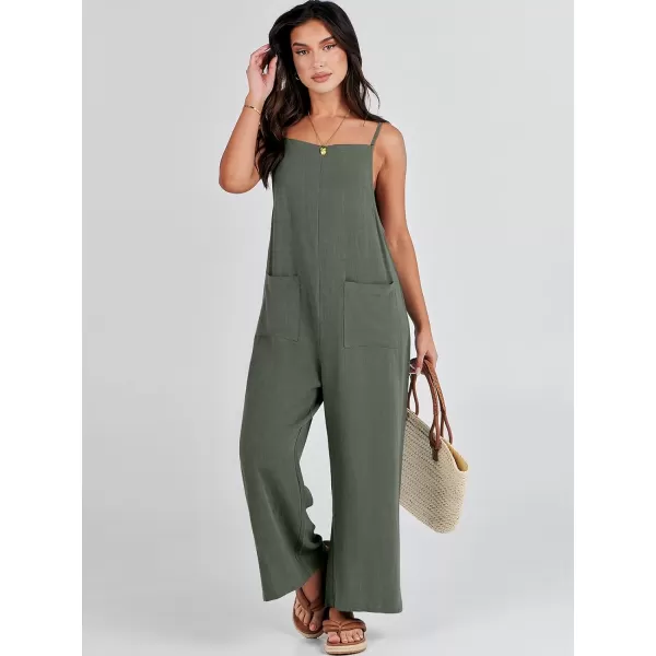 imageANRABESS Women Casual Loose Long Bib Pants Wide Leg Jumpsuits Baggy Linen Rompers Overalls with PocketsGrey Green
