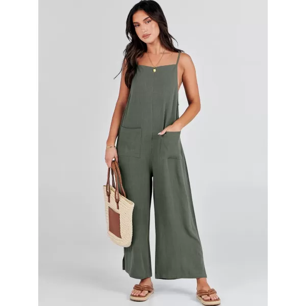 imageANRABESS Women Casual Loose Long Bib Pants Wide Leg Jumpsuits Baggy Linen Rompers Overalls with PocketsGrey Green