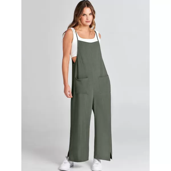 imageANRABESS Women Casual Loose Long Bib Pants Wide Leg Jumpsuits Baggy Linen Rompers Overalls with PocketsGrey Green