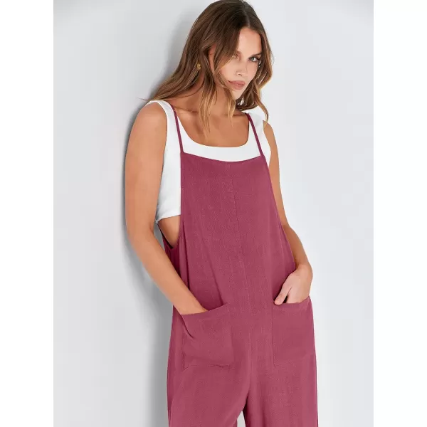 imageANRABESS Women Casual Loose Long Bib Pants Wide Leg Jumpsuits Baggy Linen Rompers Overalls with PocketsHot Pink