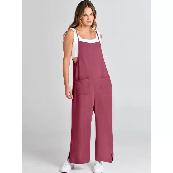 imageANRABESS Women Casual Loose Long Bib Pants Wide Leg Jumpsuits Baggy Linen Rompers Overalls with PocketsHot Pink