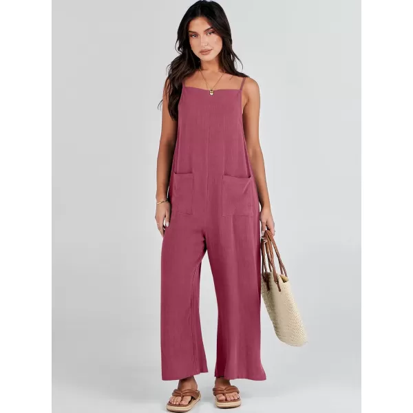 imageANRABESS Women Casual Loose Long Bib Pants Wide Leg Jumpsuits Baggy Linen Rompers Overalls with PocketsHot Pink