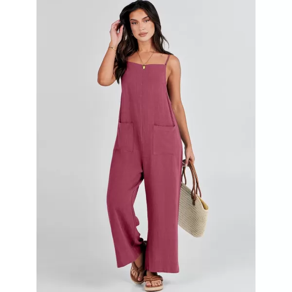 imageANRABESS Women Casual Loose Long Bib Pants Wide Leg Jumpsuits Baggy Linen Rompers Overalls with PocketsHot Pink