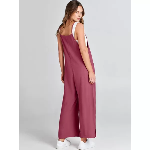 imageANRABESS Women Casual Loose Long Bib Pants Wide Leg Jumpsuits Baggy Linen Rompers Overalls with PocketsHot Pink