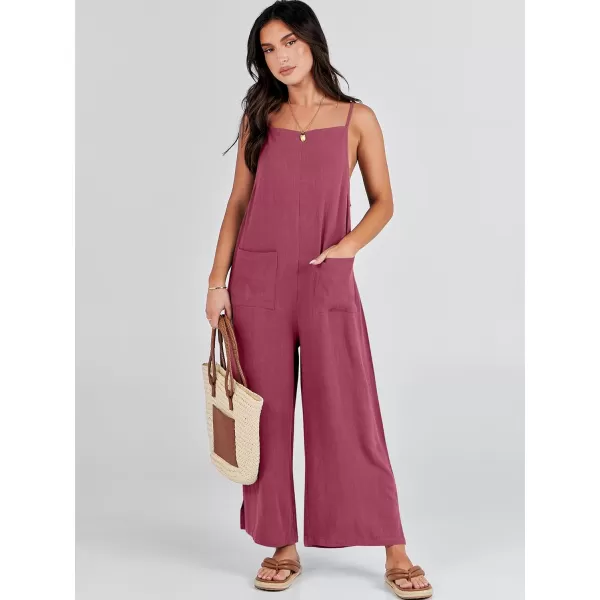 imageANRABESS Women Casual Loose Long Bib Pants Wide Leg Jumpsuits Baggy Linen Rompers Overalls with PocketsHot Pink