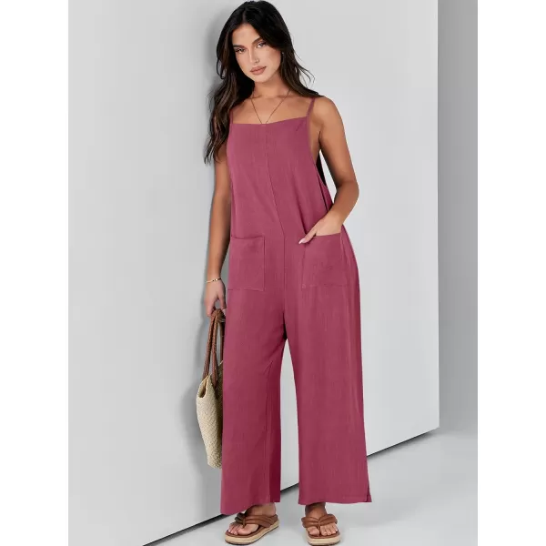 imageANRABESS Women Casual Loose Long Bib Pants Wide Leg Jumpsuits Baggy Linen Rompers Overalls with PocketsHot Pink