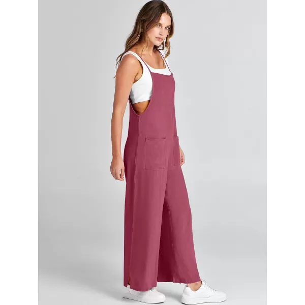imageANRABESS Women Casual Loose Long Bib Pants Wide Leg Jumpsuits Baggy Linen Rompers Overalls with PocketsHot Pink
