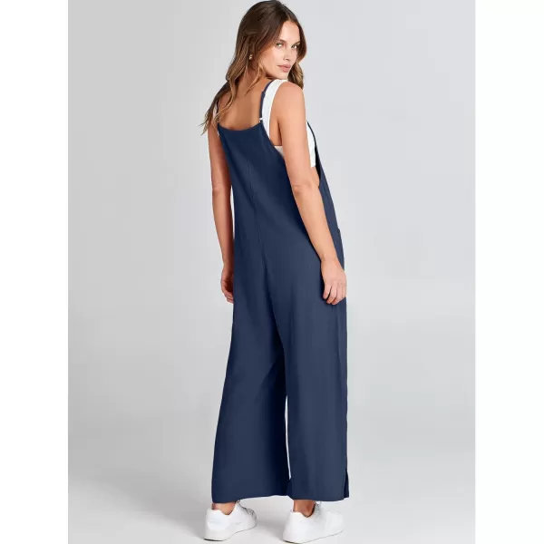 imageANRABESS Women Casual Loose Long Bib Pants Wide Leg Jumpsuits Baggy Linen Rompers Overalls with PocketsNavy Blue