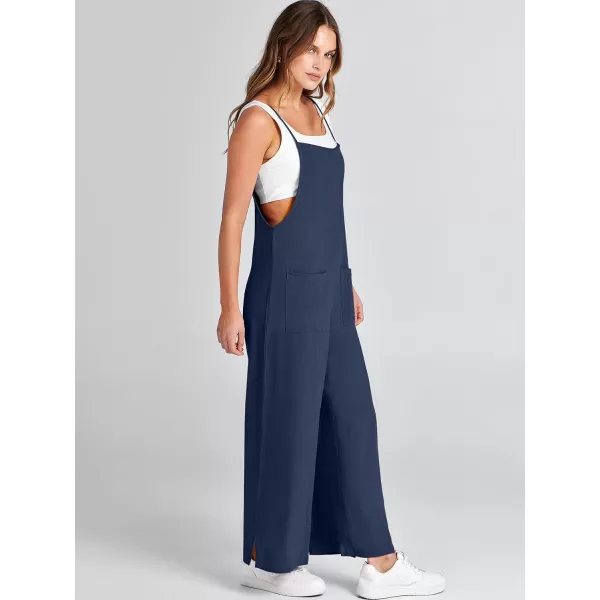 imageANRABESS Women Casual Loose Long Bib Pants Wide Leg Jumpsuits Baggy Linen Rompers Overalls with PocketsNavy Blue