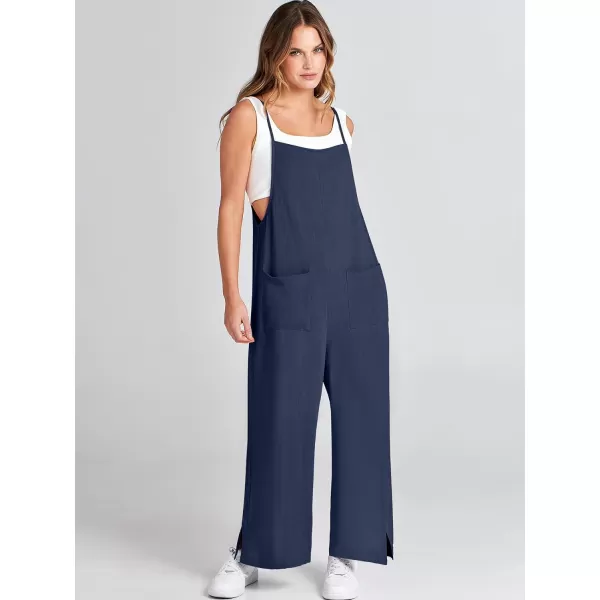 imageANRABESS Women Casual Loose Long Bib Pants Wide Leg Jumpsuits Baggy Linen Rompers Overalls with PocketsNavy Blue