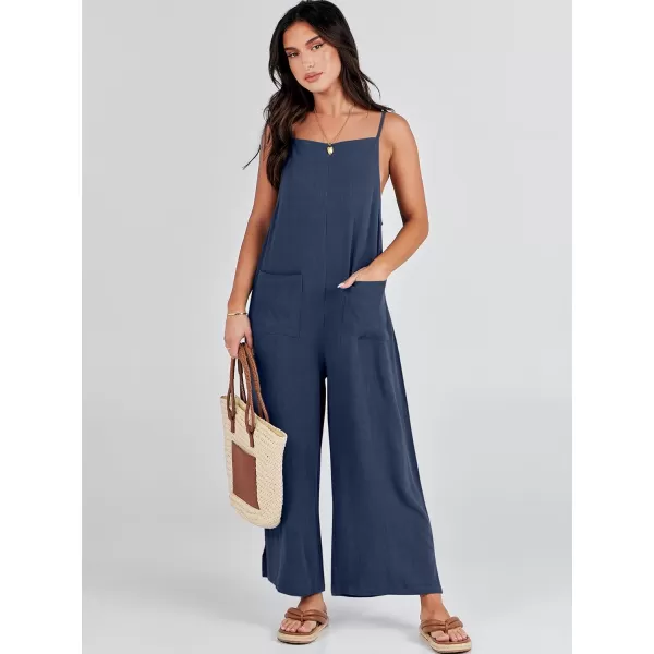 imageANRABESS Women Casual Loose Long Bib Pants Wide Leg Jumpsuits Baggy Linen Rompers Overalls with PocketsNavy Blue