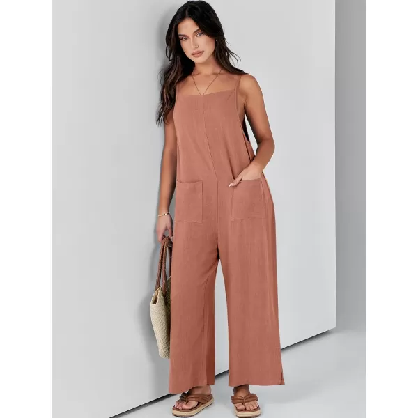 imageANRABESS Women Casual Loose Long Bib Pants Wide Leg Jumpsuits Baggy Linen Rompers Overalls with PocketsRust
