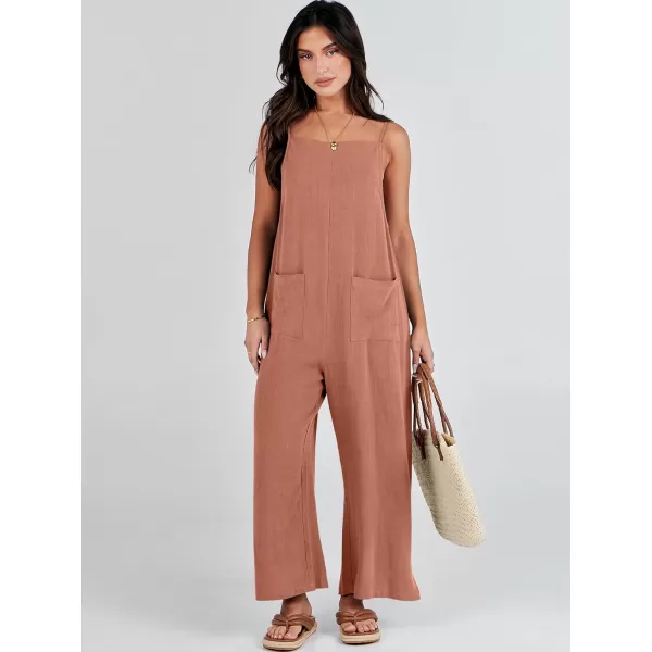 imageANRABESS Women Casual Loose Long Bib Pants Wide Leg Jumpsuits Baggy Linen Rompers Overalls with PocketsRust