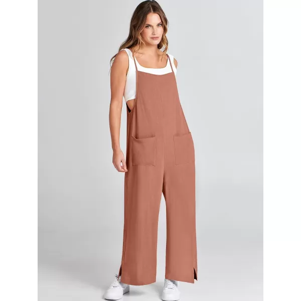imageANRABESS Women Casual Loose Long Bib Pants Wide Leg Jumpsuits Baggy Linen Rompers Overalls with PocketsRust