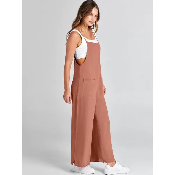 imageANRABESS Women Casual Loose Long Bib Pants Wide Leg Jumpsuits Baggy Linen Rompers Overalls with PocketsRust