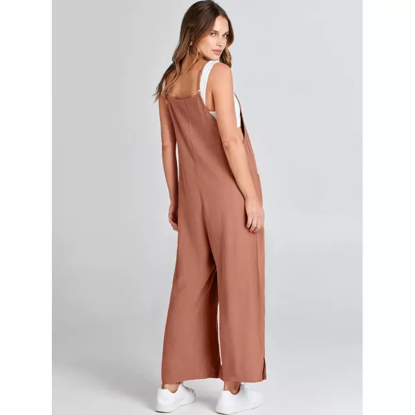 imageANRABESS Women Casual Loose Long Bib Pants Wide Leg Jumpsuits Baggy Linen Rompers Overalls with PocketsRust