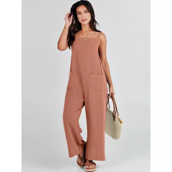 imageANRABESS Women Casual Loose Long Bib Pants Wide Leg Jumpsuits Baggy Linen Rompers Overalls with PocketsRust