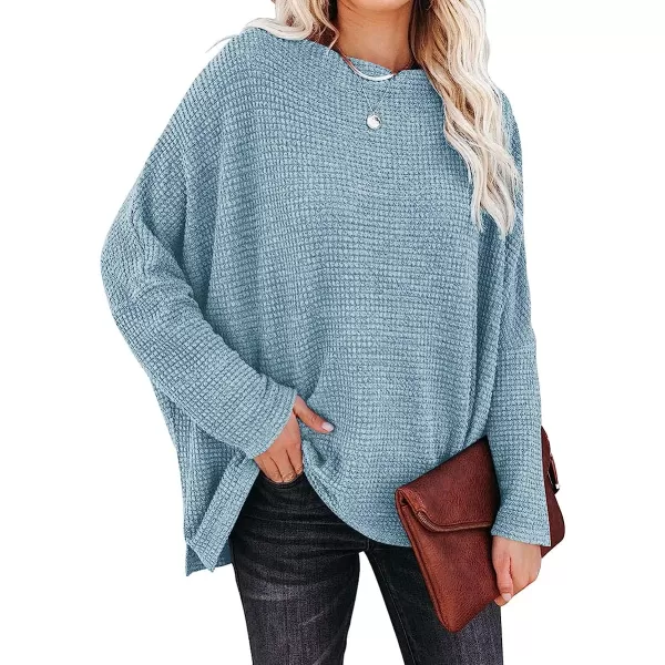 imageANRABESS Women Casual Loose Off Shoulder Long Batwing Sleeve Waffle Knit Oversized Pullover Shirt SweatersBlue
