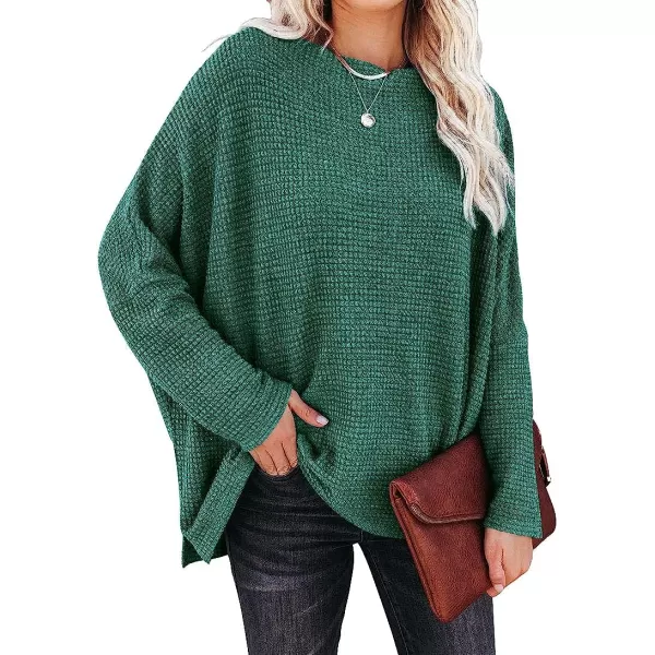 imageANRABESS Women Casual Loose Off Shoulder Long Batwing Sleeve Waffle Knit Oversized Pullover Shirt SweatersLake