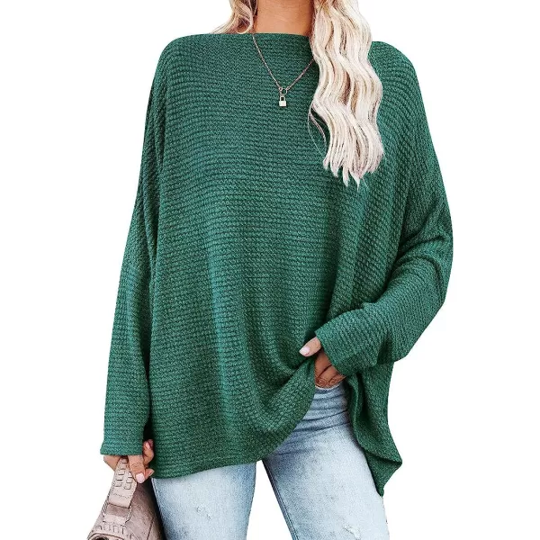 imageANRABESS Women Casual Loose Off Shoulder Long Batwing Sleeve Waffle Knit Oversized Pullover Shirt SweatersLake