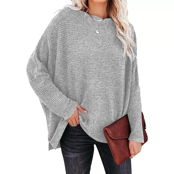 imageANRABESS Women Casual Loose Off Shoulder Long Batwing Sleeve Waffle Knit Oversized Pullover Shirt SweatersLight Gray