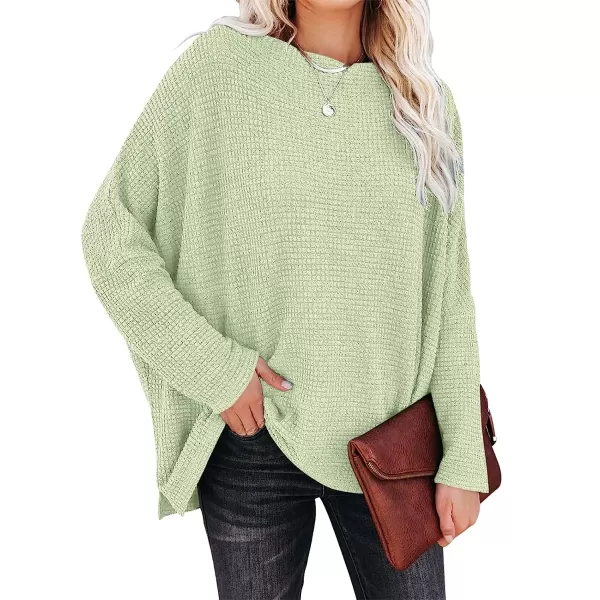 imageANRABESS Women Casual Loose Off Shoulder Long Batwing Sleeve Waffle Knit Oversized Pullover Shirt SweatersLight Green