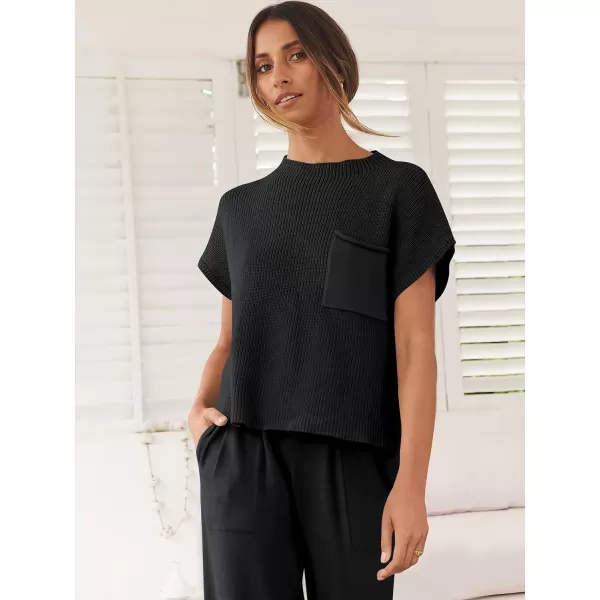 imageANRABESS Women Casual Sleeveless Mock Neck Ribbed Knit Loose Fit Trendy Spring Cropped Sweater Top with PocketBlack