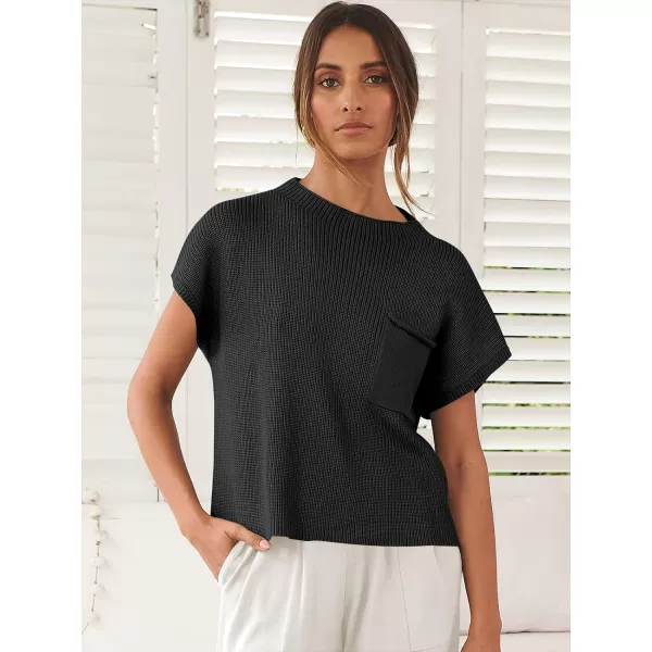 imageANRABESS Women Casual Sleeveless Mock Neck Ribbed Knit Loose Fit Trendy Spring Cropped Sweater Top with PocketBlack