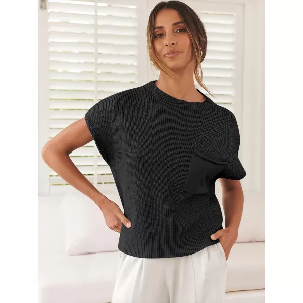 imageANRABESS Women Casual Sleeveless Mock Neck Ribbed Knit Loose Fit Trendy Spring Cropped Sweater Top with PocketBlack