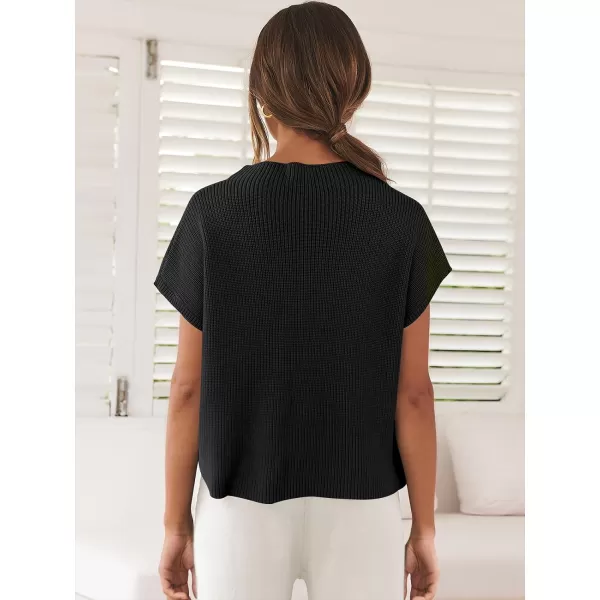 imageANRABESS Women Casual Sleeveless Mock Neck Ribbed Knit Loose Fit Trendy Spring Cropped Sweater Top with PocketBlack