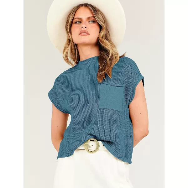 imageANRABESS Women Casual Sleeveless Mock Neck Ribbed Knit Loose Fit Trendy Spring Cropped Sweater Top with PocketBlue