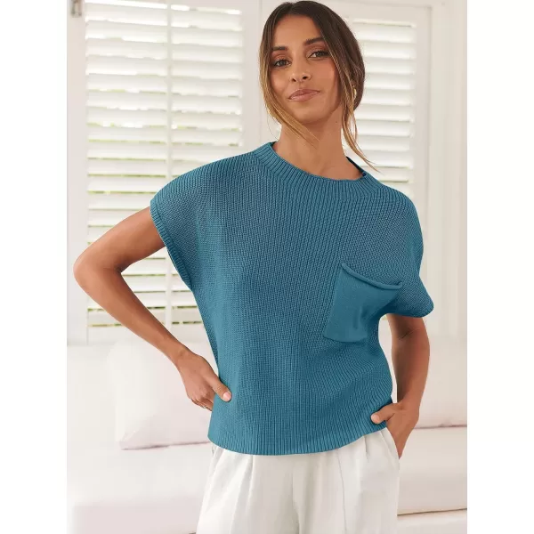 imageANRABESS Women Casual Sleeveless Mock Neck Ribbed Knit Loose Fit Trendy Spring Cropped Sweater Top with PocketBlue