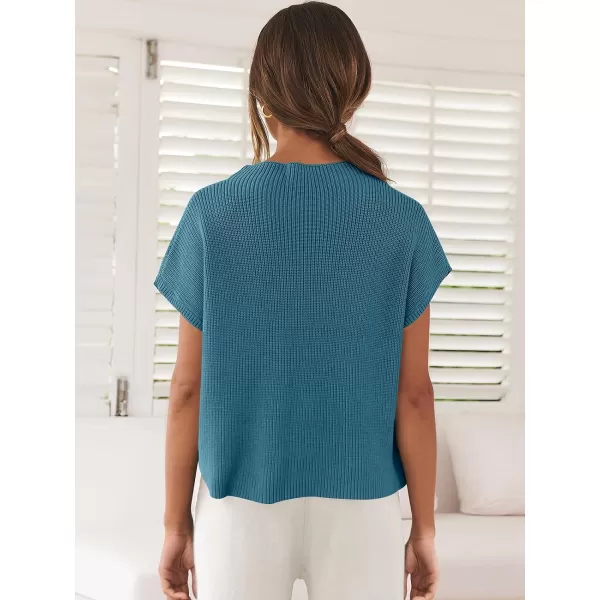 imageANRABESS Women Casual Sleeveless Mock Neck Ribbed Knit Loose Fit Trendy Spring Cropped Sweater Top with PocketBlue