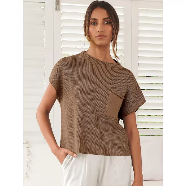 imageANRABESS Women Casual Sleeveless Mock Neck Ribbed Knit Loose Fit Trendy Spring Cropped Sweater Top with PocketBrown