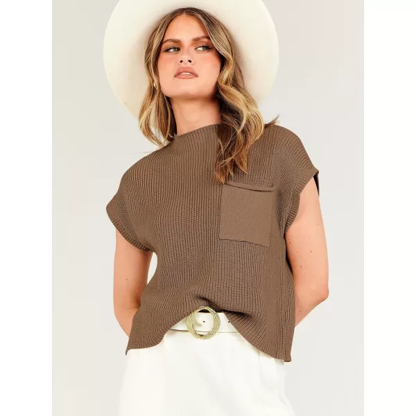 imageANRABESS Women Casual Sleeveless Mock Neck Ribbed Knit Loose Fit Trendy Spring Cropped Sweater Top with PocketBrown