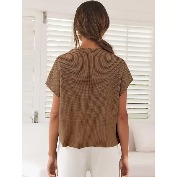 imageANRABESS Women Casual Sleeveless Mock Neck Ribbed Knit Loose Fit Trendy Spring Cropped Sweater Top with PocketBrown