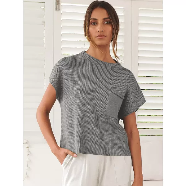 imageANRABESS Women Casual Sleeveless Mock Neck Ribbed Knit Loose Fit Trendy Spring Cropped Sweater Top with PocketDark Gray