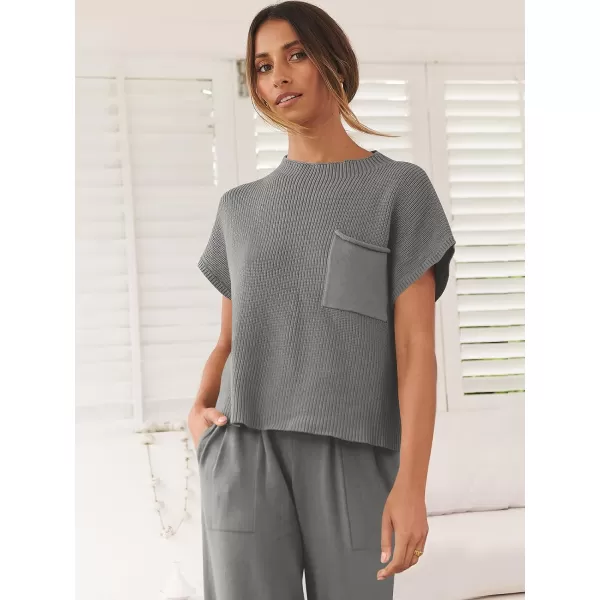 imageANRABESS Women Casual Sleeveless Mock Neck Ribbed Knit Loose Fit Trendy Spring Cropped Sweater Top with PocketDark Gray