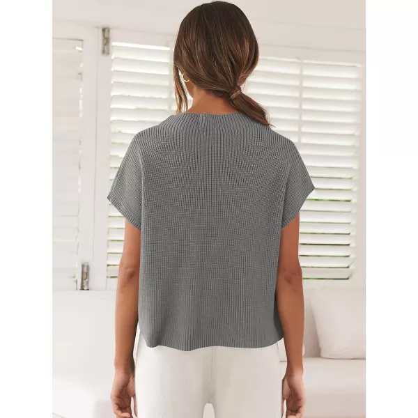 imageANRABESS Women Casual Sleeveless Mock Neck Ribbed Knit Loose Fit Trendy Spring Cropped Sweater Top with PocketDark Gray
