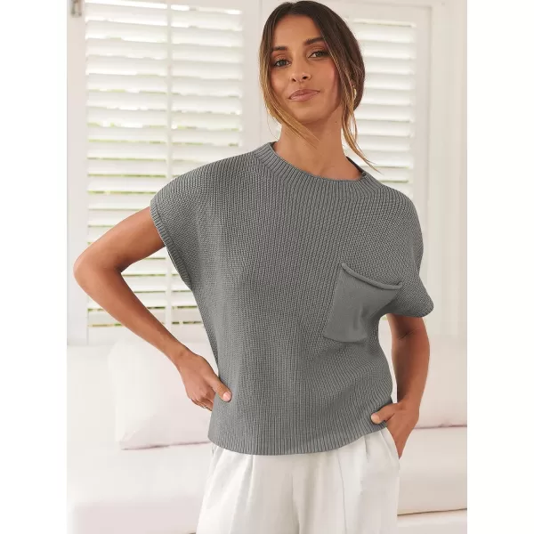 imageANRABESS Women Casual Sleeveless Mock Neck Ribbed Knit Loose Fit Trendy Spring Cropped Sweater Top with PocketDark Gray