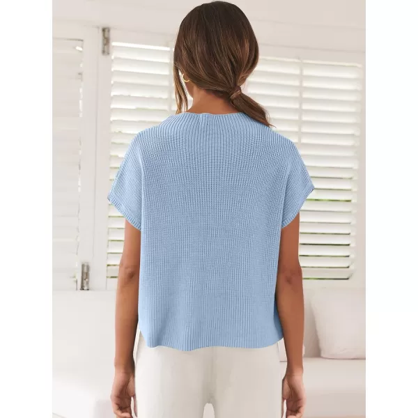 imageANRABESS Women Casual Sleeveless Mock Neck Ribbed Knit Loose Fit Trendy Spring Cropped Sweater Top with PocketLight Blue