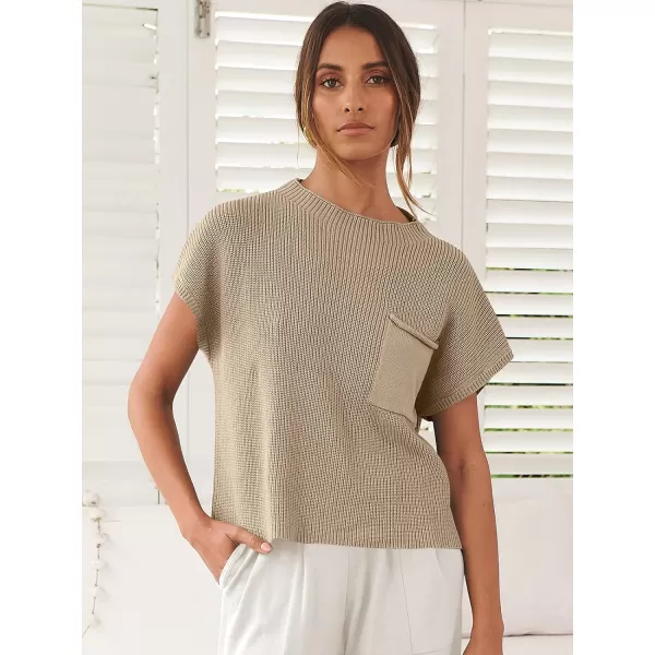 imageANRABESS Women Casual Sleeveless Mock Neck Ribbed Knit Loose Fit Trendy Spring Cropped Sweater Top with PocketLight Khaki